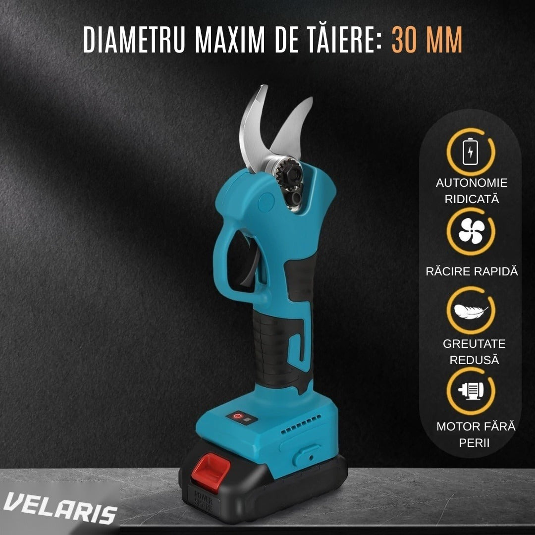 Foarfece de grădină electric 48V, 2 acumulatori, 2 lame oțel carbon, albastru