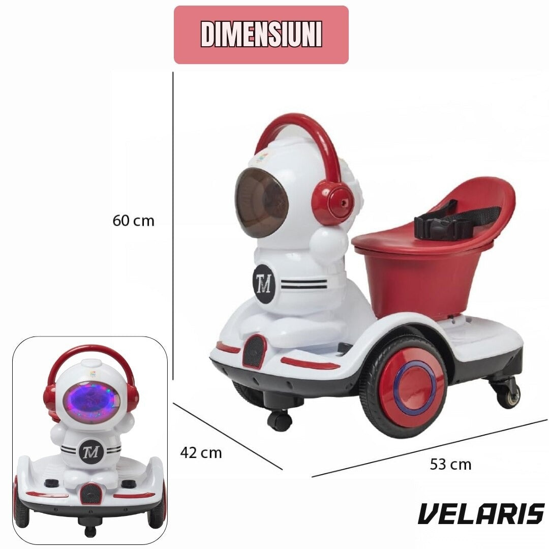 Mașinuță electrică pentru copii 3-6 ani, telecomandă și pedală, 6V 7A, roți 360°, lumini LED, alb/vișiniu