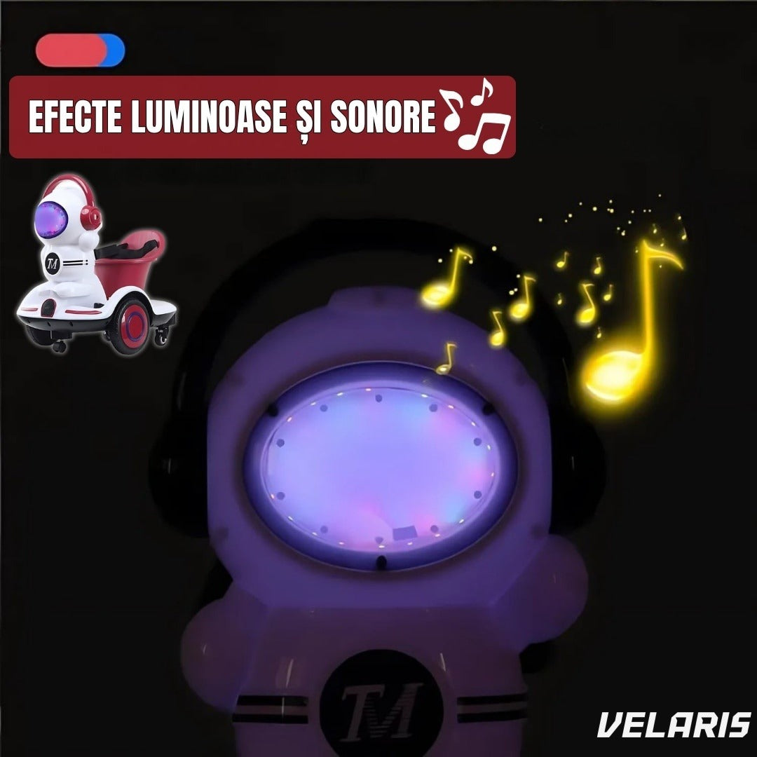 Mașinuță electrică pentru copii 3-6 ani, telecomandă și pedală, 6V 7A, roți 360°, lumini LED, alb/vișiniu