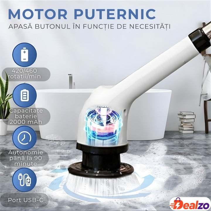 Perie electrică rotativă 9 în 1 cu 9 capete interschimbabile, 2 viteze, wireless, IPX7