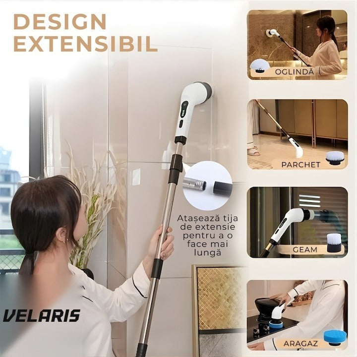 Perie electrică rotativă 9 în 1 cu 9 capete interschimbabile, 2 viteze, wireless, IPX7