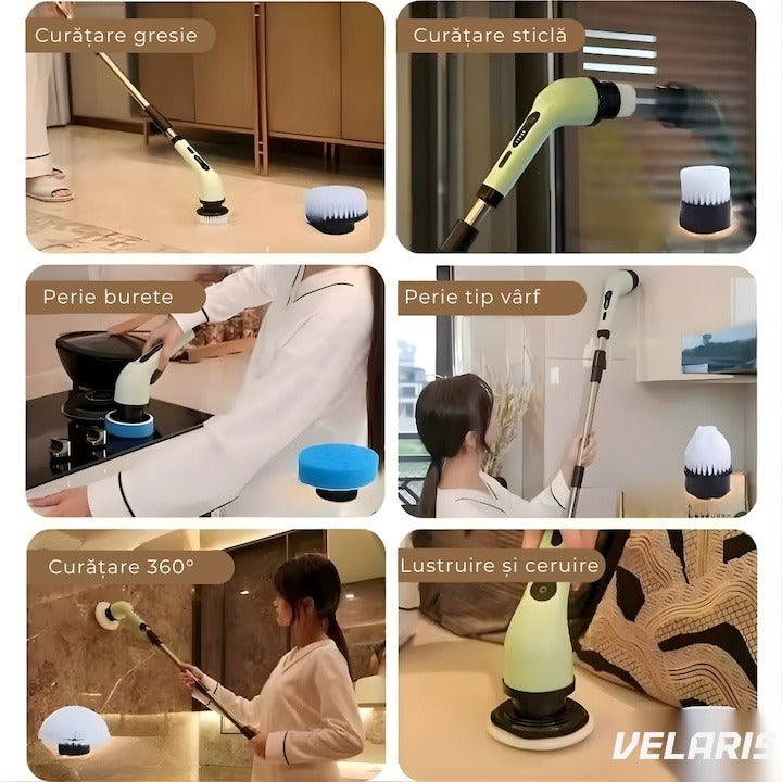Perie electrică rotativă 9 în 1 cu 9 capete interschimbabile, 2 viteze, wireless, IPX7