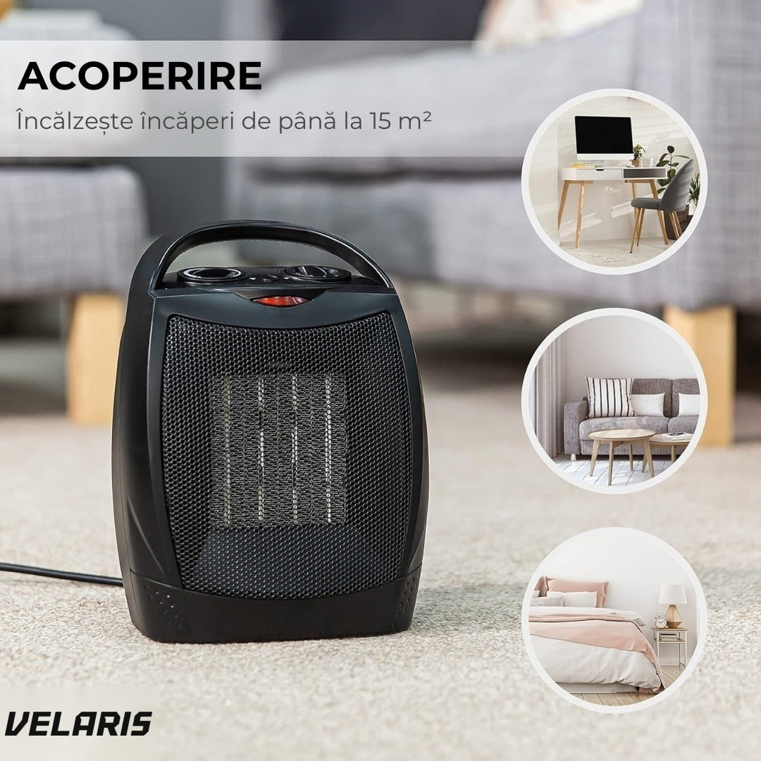 Aeroterma electrică 1500W, PTC ceramic, 2 niveluri, termostat reglabil, protecție supraîncălzire