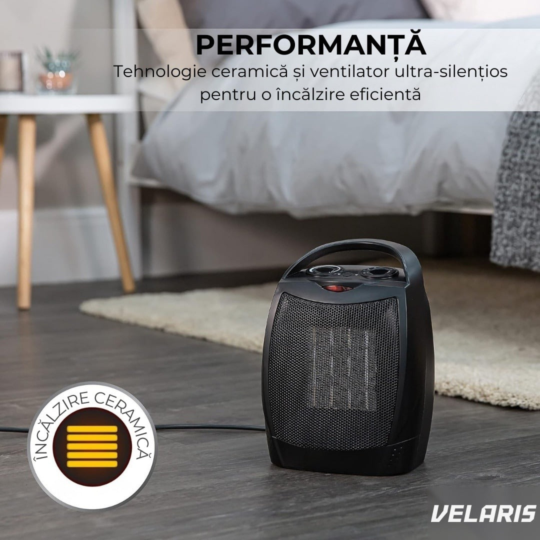 Aeroterma electrică 1500W, PTC ceramic, 2 niveluri, termostat reglabil, protecție supraîncălzire