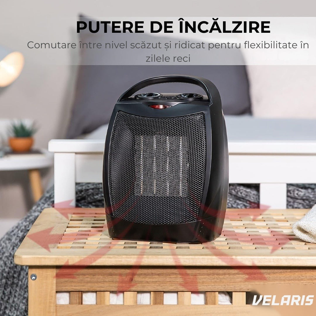 Aeroterma electrică 1500W, PTC ceramic, 2 niveluri, termostat reglabil, protecție supraîncălzire