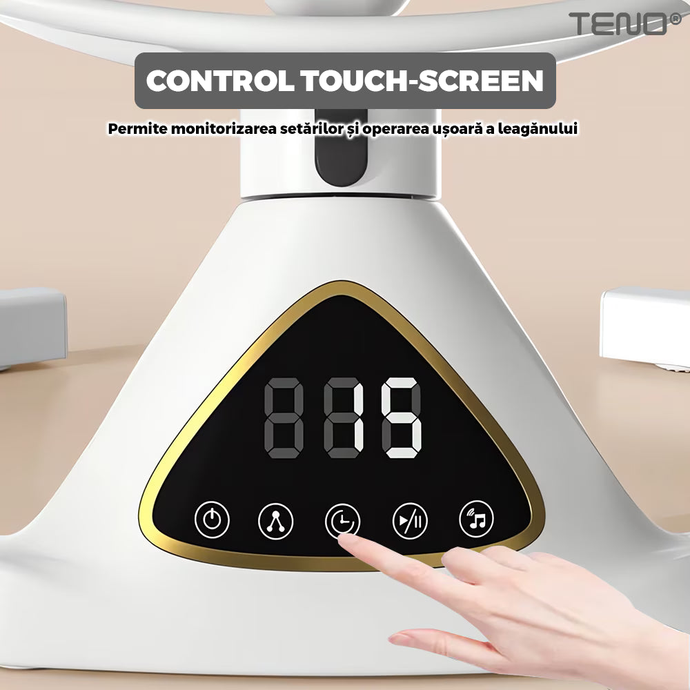 Leagăn electric cu conectare Bluetooth, control touch, rețea anti-țânțari, gri