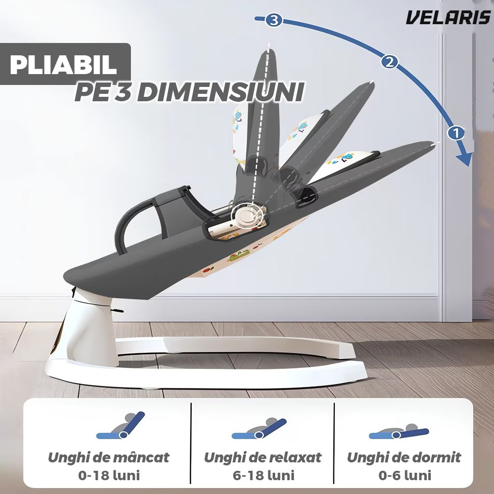 Leagăn electric cu conectare Bluetooth, control touch, rețea anti-țânțari, gri