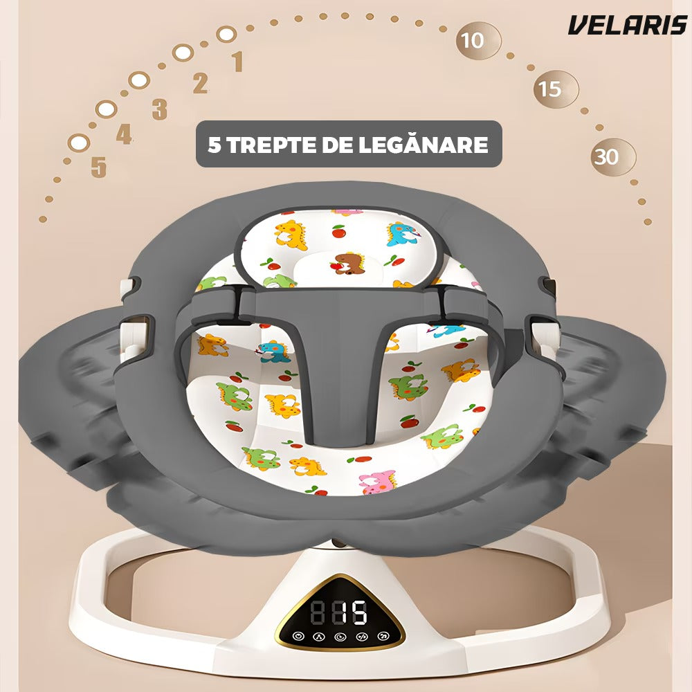 Leagăn electric cu conectare Bluetooth, control touch, rețea anti-țânțari, gri