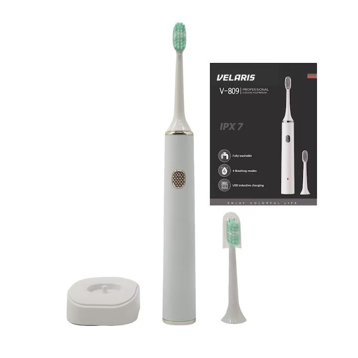 Periuță de dinți electrică V-809, tehnologie acustică, suspensie magnetică, 3 moduri, IPX7, albă
