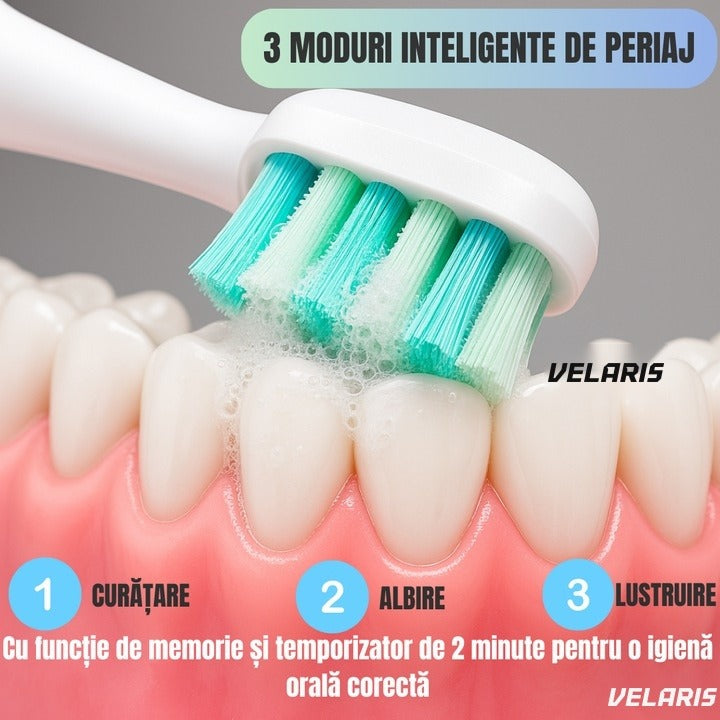Periuță de dinți electrică V-809, tehnologie acustică, suspensie magnetică, 3 moduri, IPX7, albă