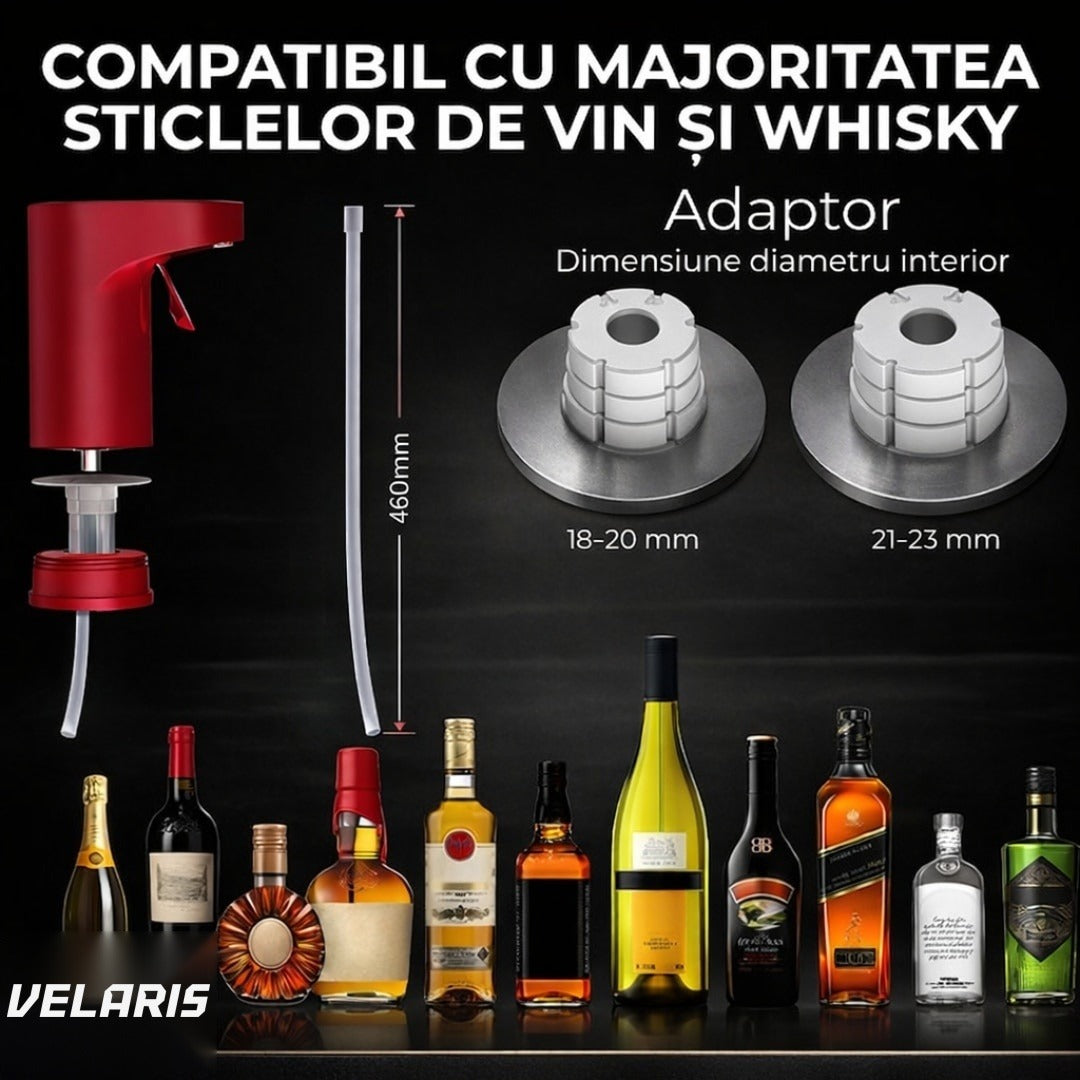 Aerator electric vin cu dozare automata, ecran tactil si incarcare USB Type-C, rosu