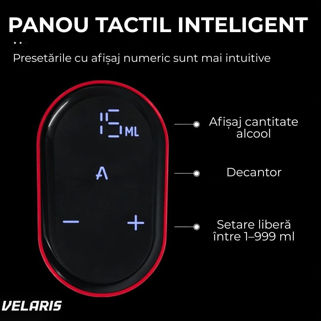 Aerator electric vin cu dozare automata, ecran tactil si incarcare USB Type-C, rosu