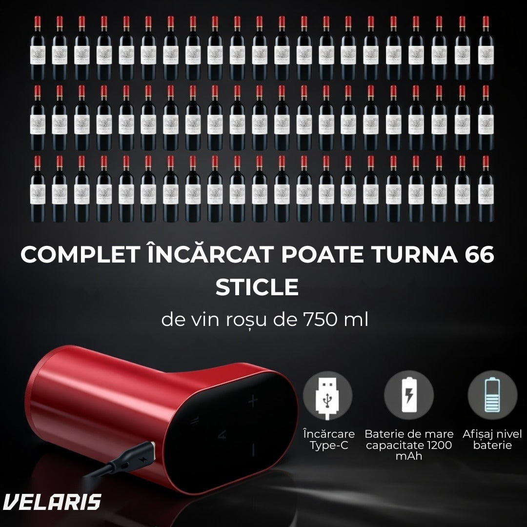 Aerator electric vin cu dozare automata, ecran tactil si incarcare USB Type-C, rosu