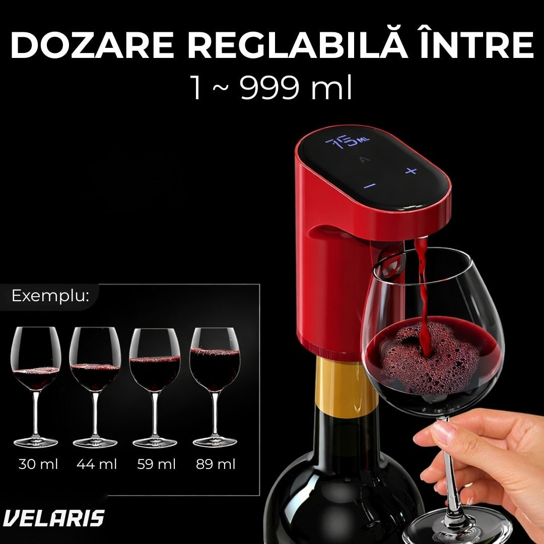 Aerator electric vin cu dozare automata, ecran tactil si incarcare USB Type-C, rosu