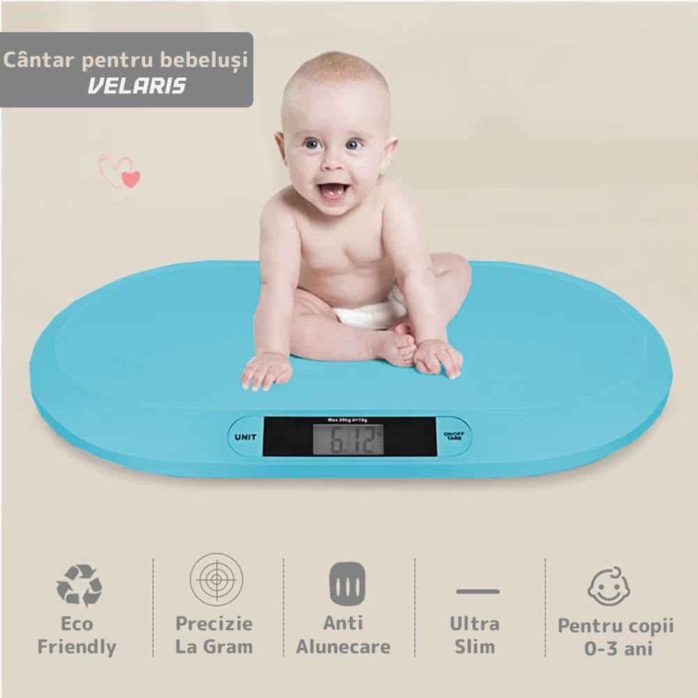 Cântar electronic cu display LCD, precizie gram, 20 kg, design compact, albastru
