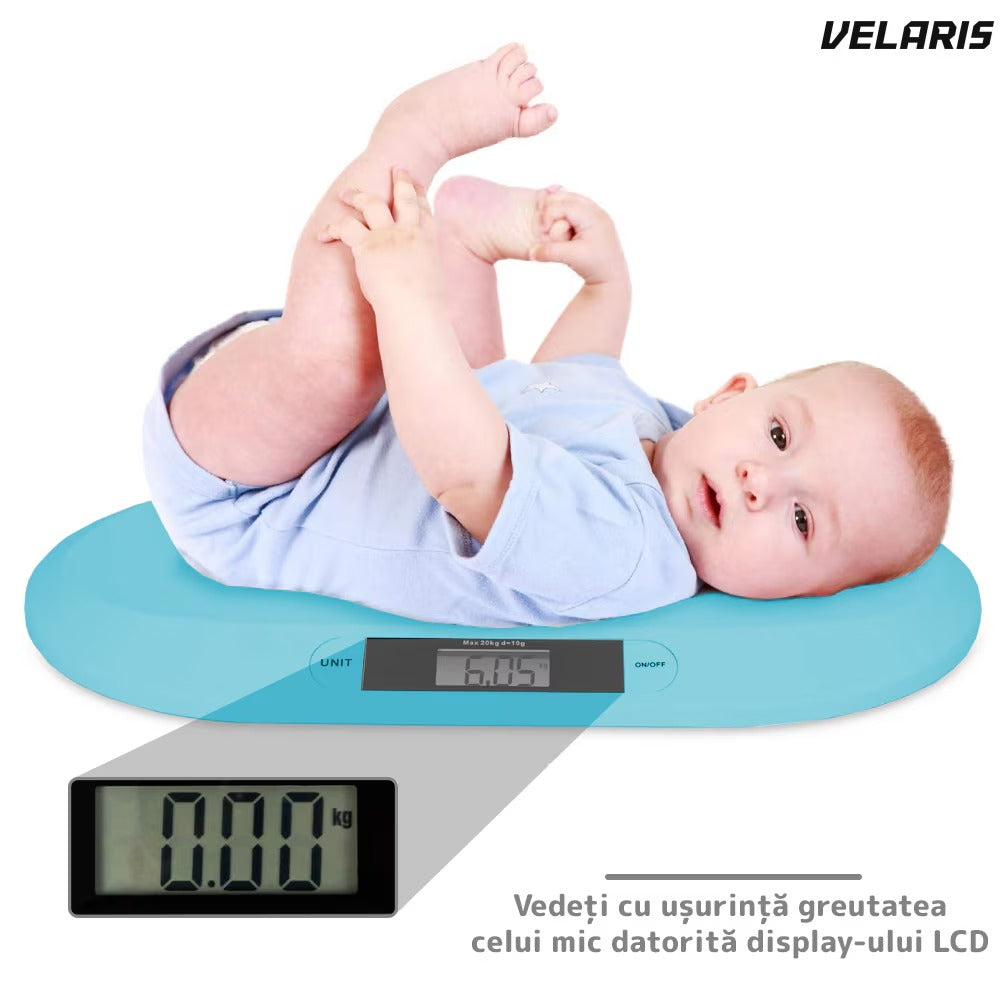 Cântar electronic cu display LCD, precizie gram, 20 kg, design compact, albastru