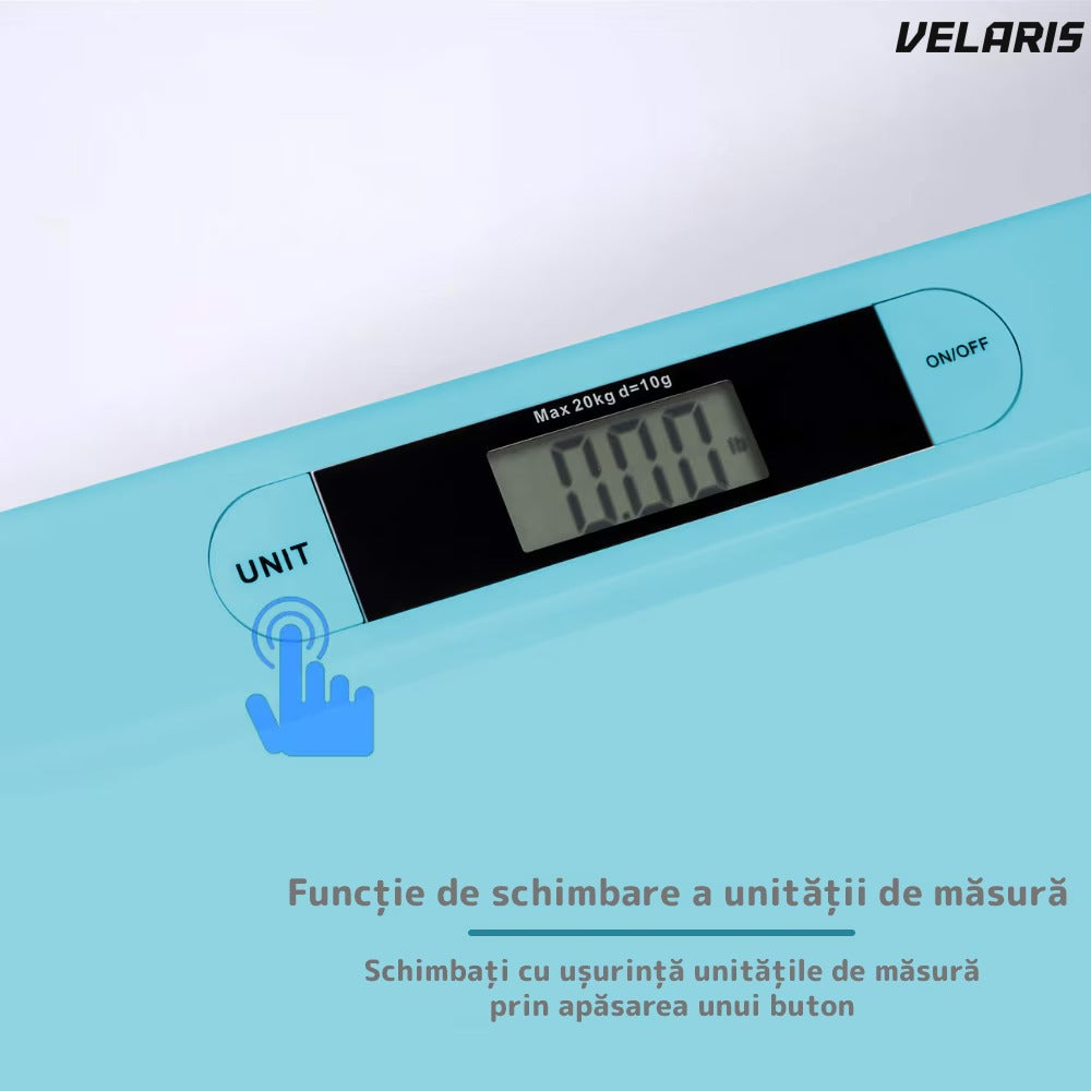 Cântar electronic cu display LCD, precizie gram, 20 kg, design compact, albastru