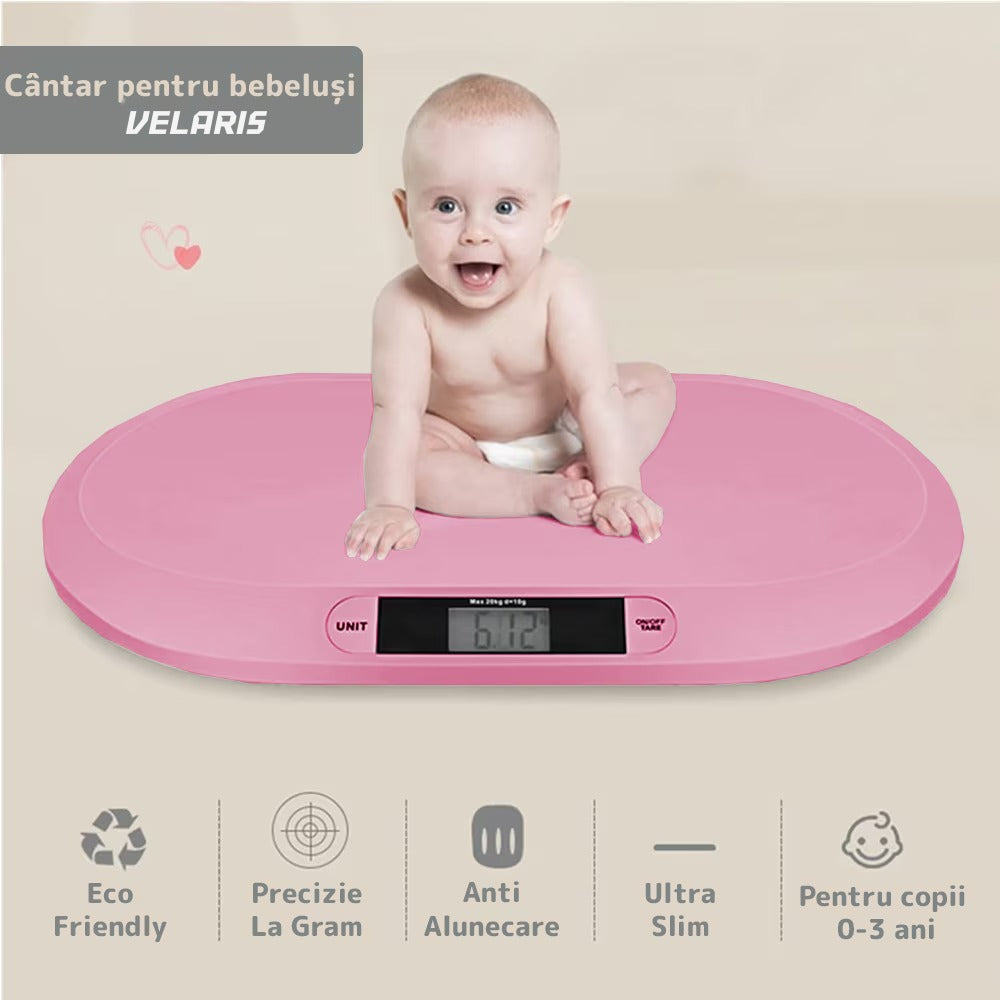 Cântar electronic cu display LCD, precizie gram, 20 kg, design compact, roz