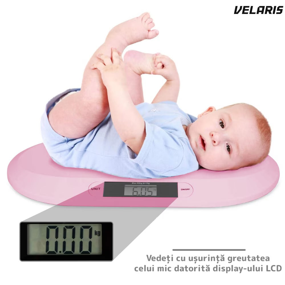 Cântar electronic cu display LCD, precizie gram, 20 kg, design compact, roz
