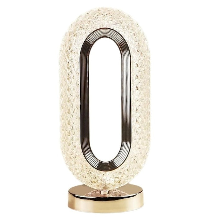 Lampă de masă stil cristal, acril transparent, 3 culori de lumină, touch, reîncărcabilă USB