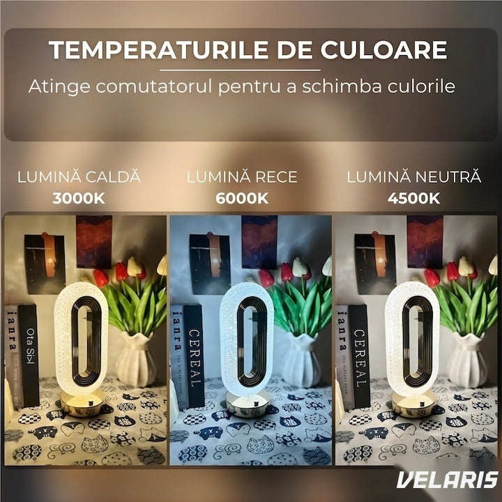 Lampă de masă stil cristal, acril transparent, 3 culori de lumină, touch, reîncărcabilă USB