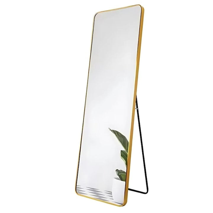 Oglindă de podea, cadru metal auriu, 150 x 40 cm, design modern
