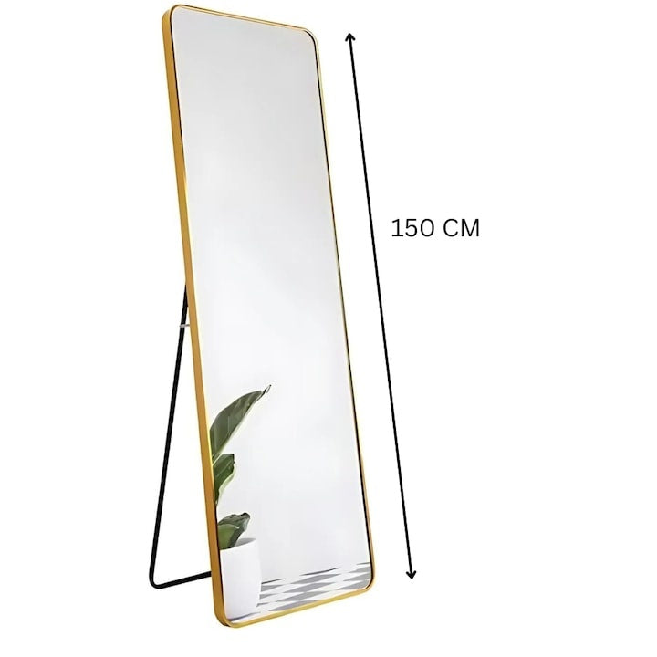 Oglindă de podea, cadru metal auriu, 150 x 40 cm, design modern