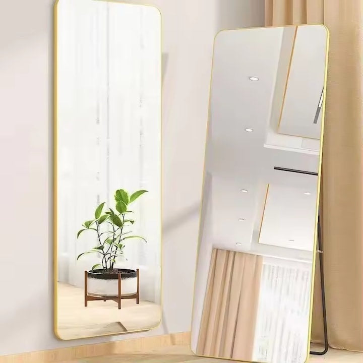 Oglindă de podea, cadru metal auriu, 150 x 40 cm, design modern