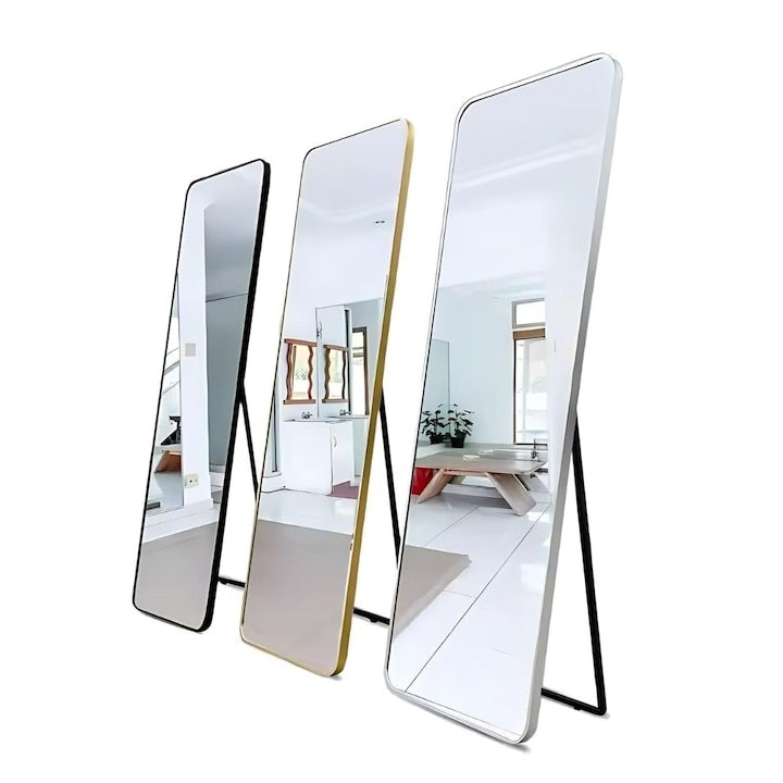 Oglindă de podea, cadru metal auriu, 150 x 40 cm, design modern