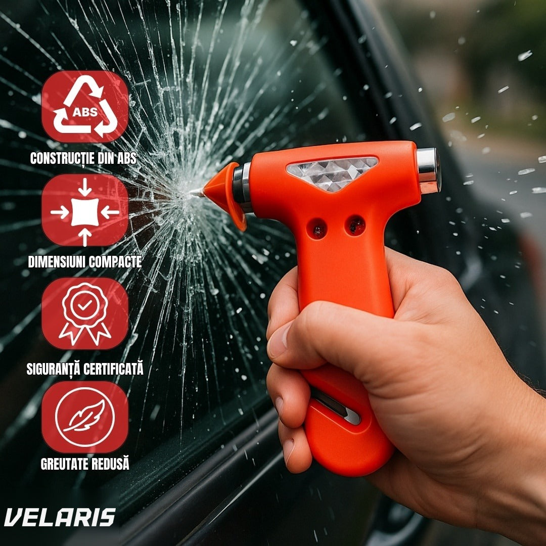 Ciocan de urgență auto 3 în 1, ABS rezistent, tăietor centură și cap metalic pentru spargere geam