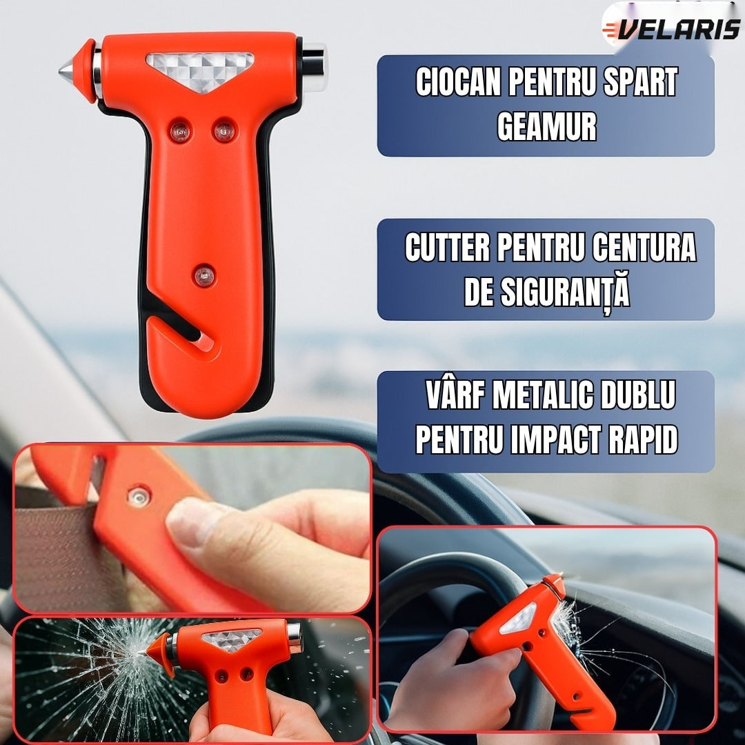 Ciocan de urgență auto 3 în 1, ABS rezistent, tăietor centură și cap metalic pentru spargere geam