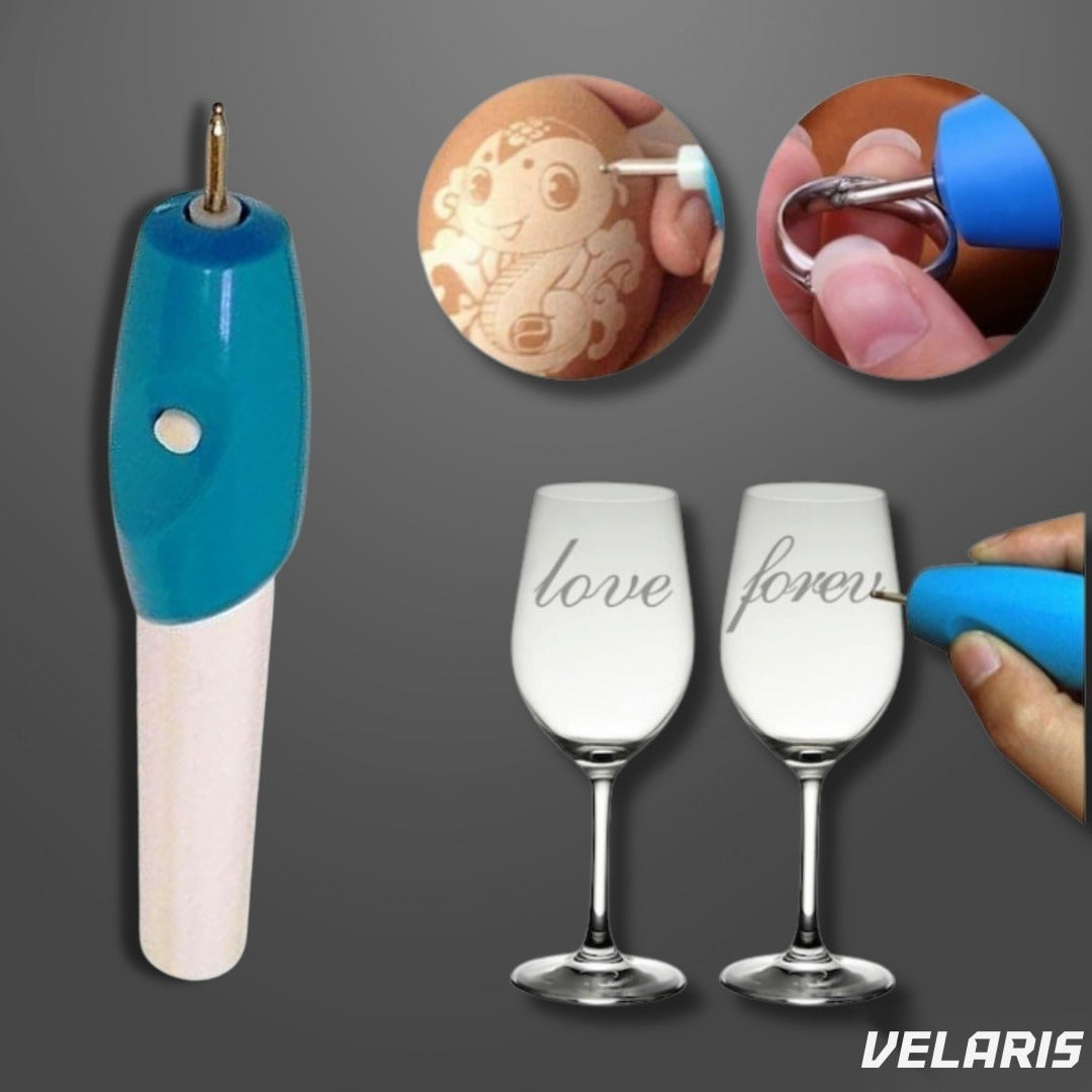 Creion de gravat pentru metal, lemn, piele și electronice, alb/albastru