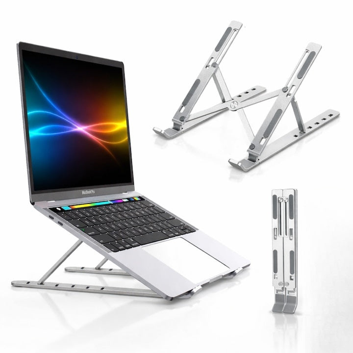 Suport laptop ergonomic din aluminiu, 6 niveluri reglabile, compatibil 10-15.6", argintiu
