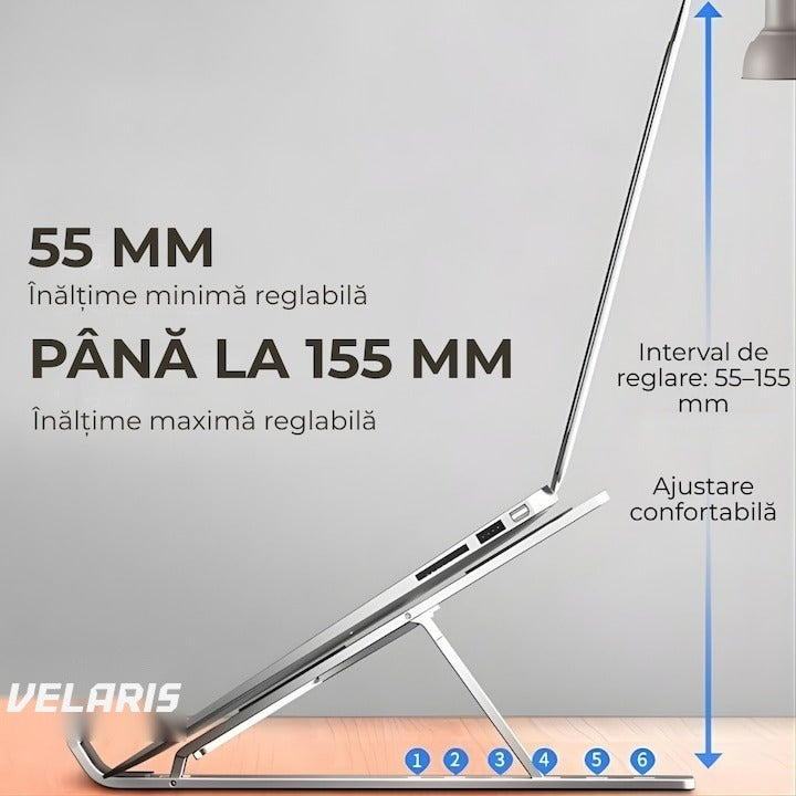 Suport laptop ergonomic din aluminiu, 6 niveluri reglabile, compatibil 10-15.6", argintiu