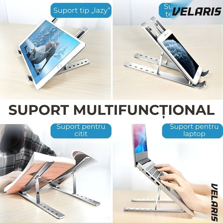 Suport laptop ergonomic din aluminiu, 6 niveluri reglabile, compatibil 10-15.6", argintiu