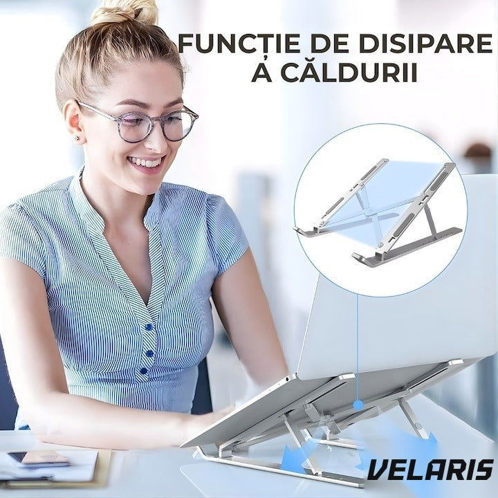 Suport laptop ergonomic din aluminiu, 6 niveluri reglabile, compatibil 10-15.6", argintiu