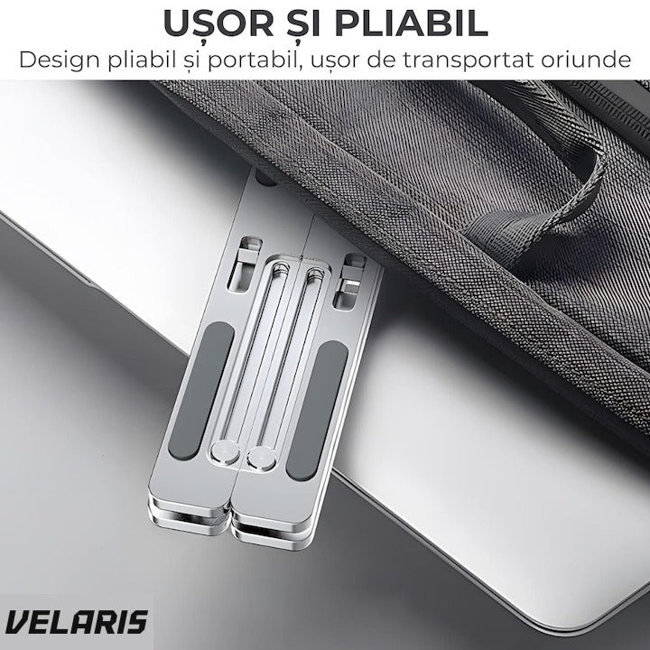 Suport laptop ergonomic din aluminiu, 6 niveluri reglabile, compatibil 10-15.6", argintiu