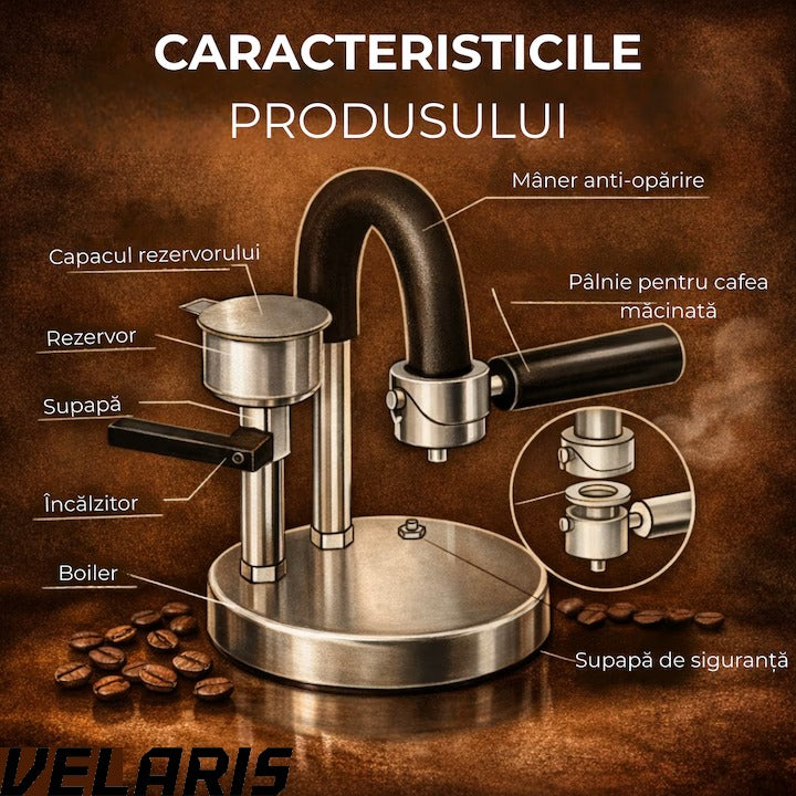 Espressor manual Kamira, din inox 100%, presiune 4-5 bari, portabil, fara curent, filtru de inox pentru 1 ceasca cafea, compatibil aragaz si resou
