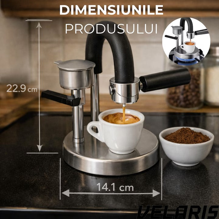 Espressor manual Kamira, din inox 100%, presiune 4-5 bari, portabil, fara curent, filtru de inox pentru 1 ceasca cafea, compatibil aragaz si resou