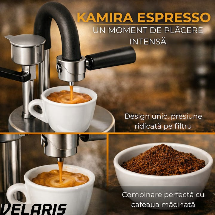Espressor manual Kamira, din inox 100%, presiune 4-5 bari, portabil, fara curent, filtru de inox pentru 1 ceasca cafea, compatibil aragaz si resou