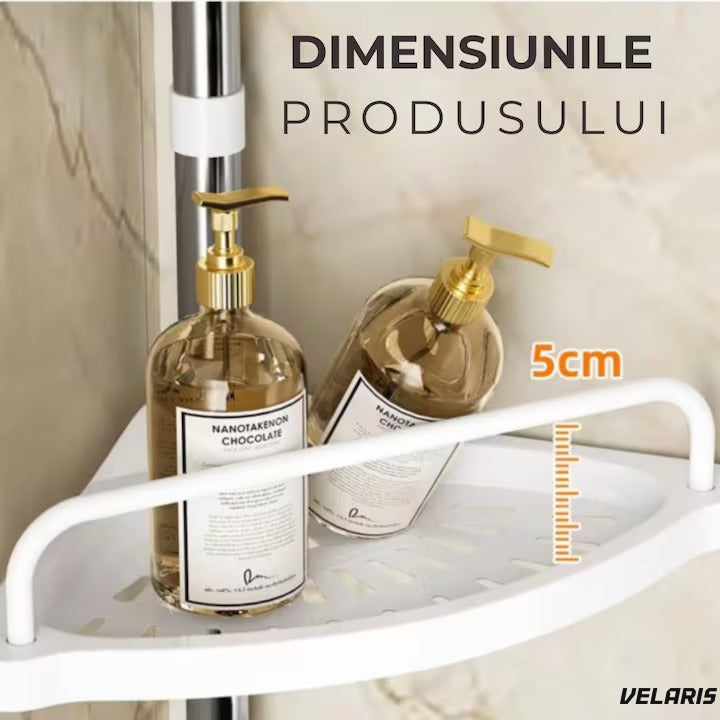 Raft baie extensibil colț, 4 rafturi cu bara prosop, 3 crocuri, 100-260 cm, alb