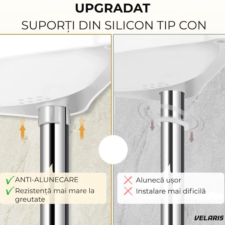 Raft baie extensibil colț, 4 rafturi cu bara prosop, 3 crocuri, 100-260 cm, alb
