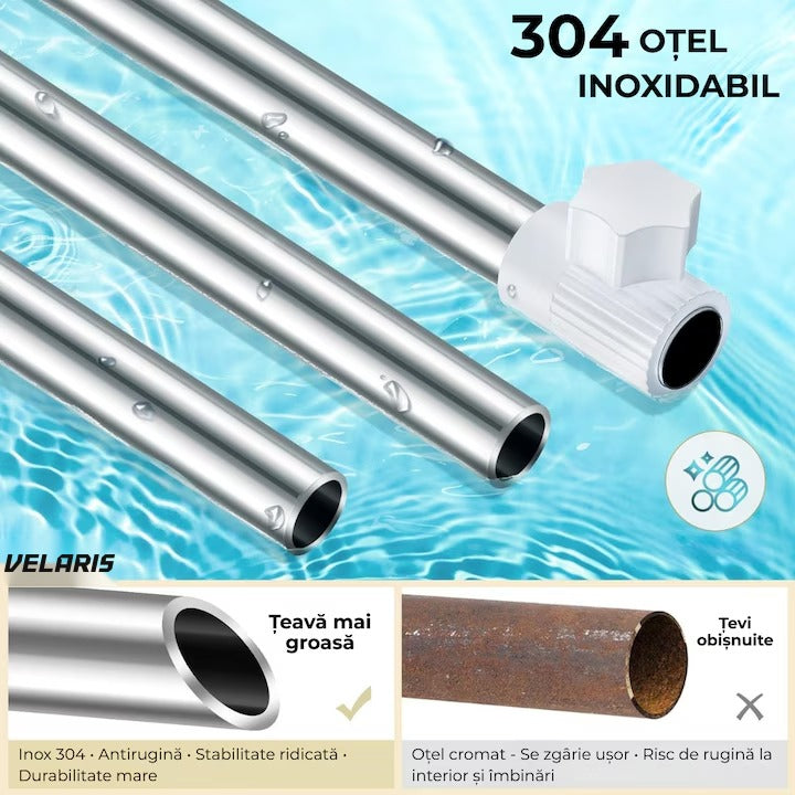 Raft baie extensibil colț, 4 rafturi cu bara prosop, 3 crocuri, 100-260 cm, alb