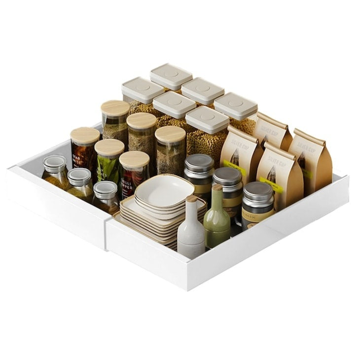 Organizator extensibil pentru dulap, metal, sertar glisant, montaj adeziv, alb
