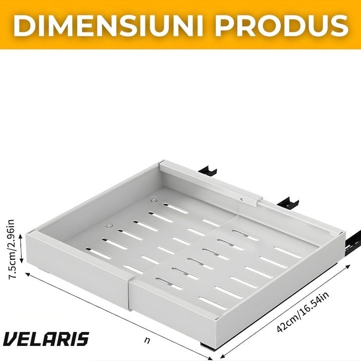 Organizator extensibil pentru dulap, metal, sertar glisant, montaj adeziv, alb
