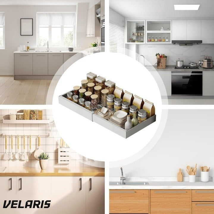 Organizator extensibil pentru dulap, metal, sertar glisant, montaj adeziv, alb