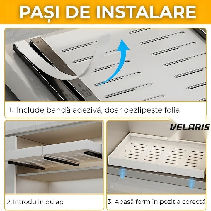 Organizator extensibil pentru dulap, metal, sertar glisant, montaj adeziv, alb