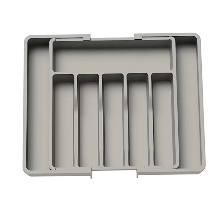 Organizator extensibil sertar bucătărie, 8 compartimente, sistem modular pentru tacâmuri, gri