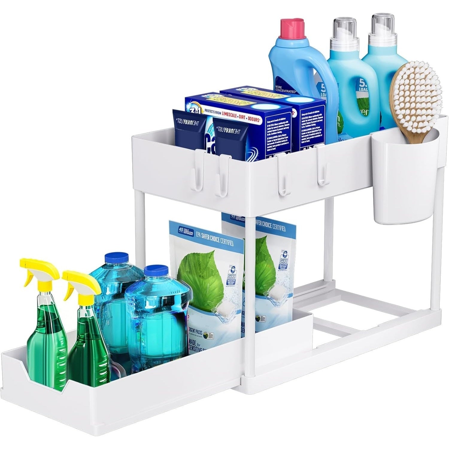 Organizator extensibil sub chiuvetă cu sertar glisant și 4 cărămuți alb