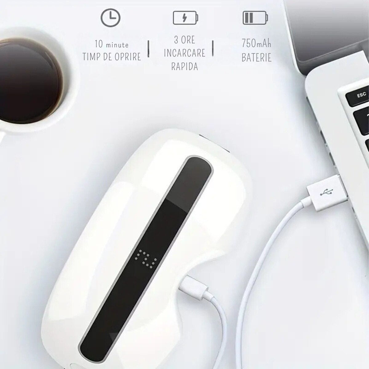 Aparat masaj ochi cu 4 moduri, 16 puncte, Bluetooth, compresie termică, alb
